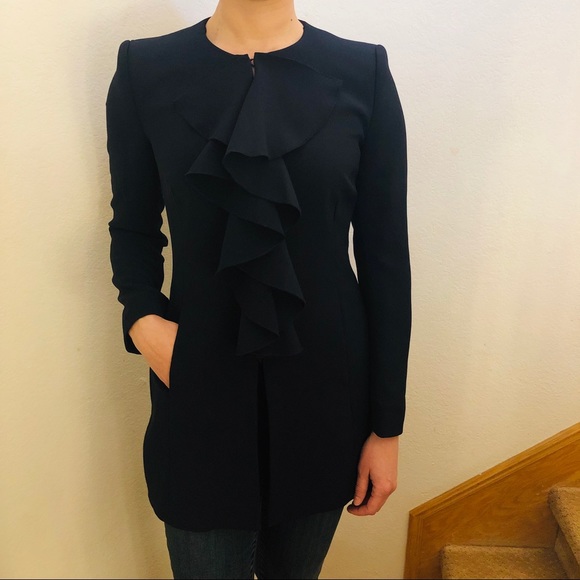 Zara Dark Navy Ruffle Blazer with pockets! NWOT - Picture 3 of 4
